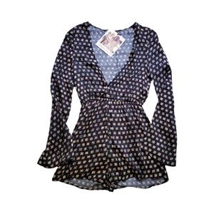 MINKPINK Leopard Geometric Print Plunge Romper Size L NWT